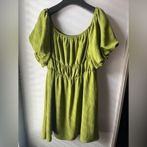 Green off shoulder dress boutique brand